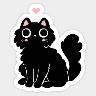 Cute black cat with a pink heart illustration Sticker